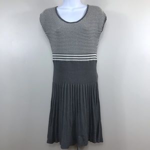 Max studio gray white pleated stripe checker dress